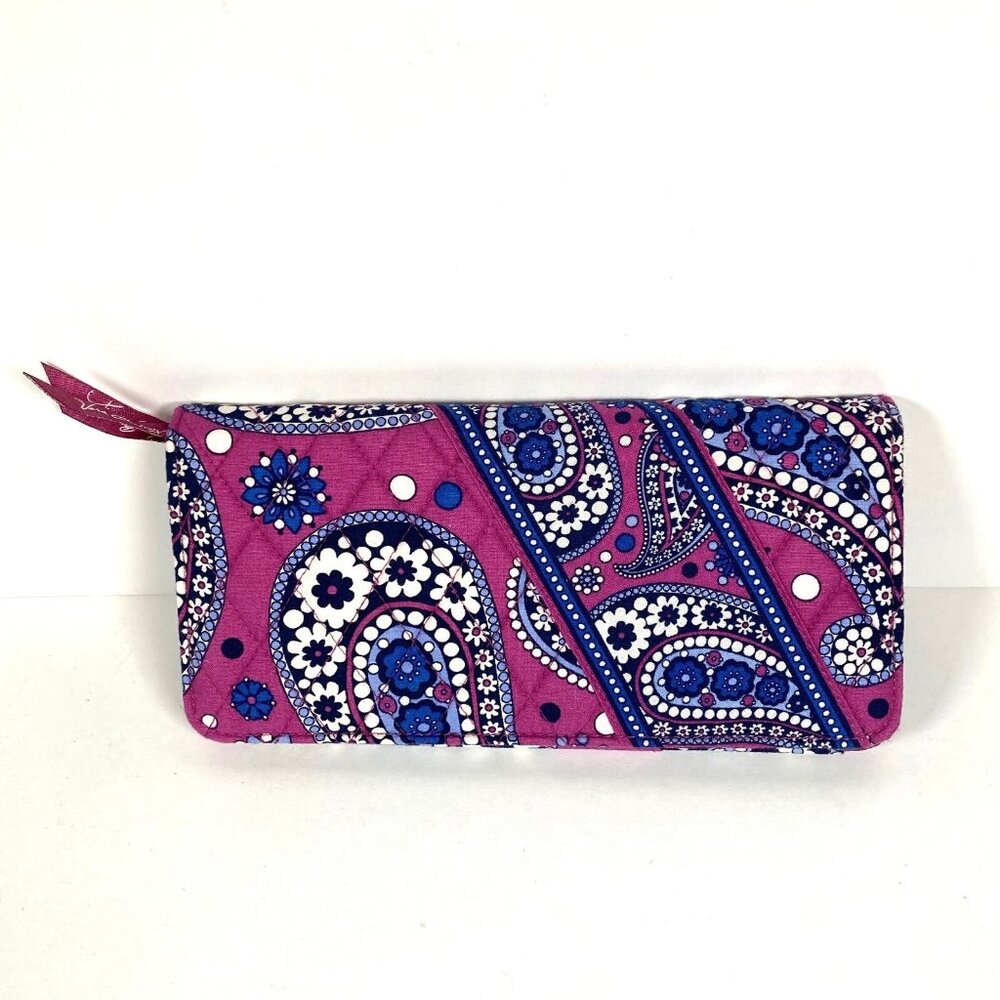 Vera Bradley Paisley Floral Large Travel‎ Wallet Colorful "Boysenberry" Pattern
